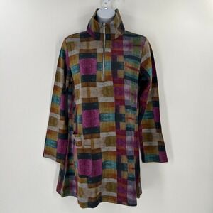Parsley & Sage Women's Size S Multicolor Patchwork Quarter Zip Tunic Artsy Boho
